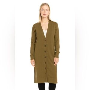 Magaschoni Women’s Olive Green Sweater Long Cardigan Size M Casual Work Travel